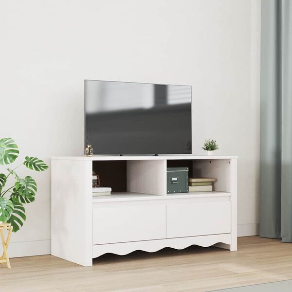 vidaXL TV Szekrény fiókkal Drammen Fehér 99 x 43 x 55 cm Tömör fenyőfa