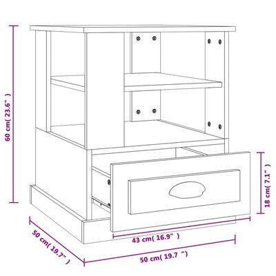 vidaXL füstös tölgyszínű szerelt fa kisasztal 50x50x60 cm