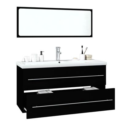 vidaXL fekete szerelt fa fürdőszobai bútorszett