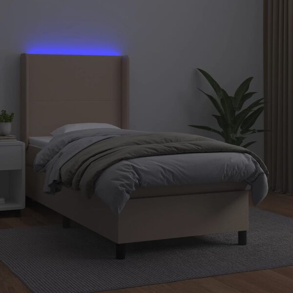 vidaXL cappuccino színű műbőr rugós ágy matraccal és LED-del 90x200 cm