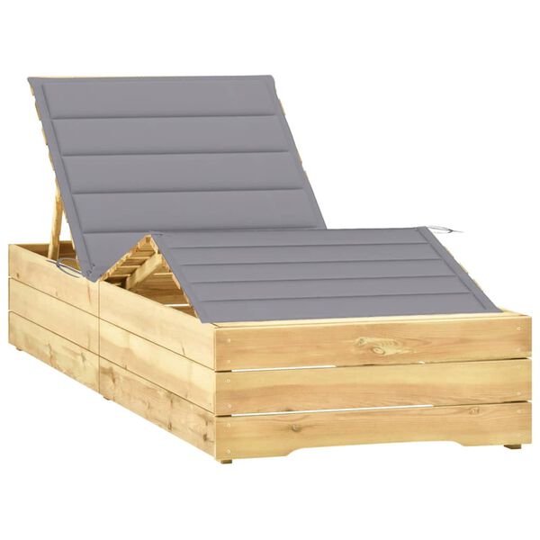 vidaXL impregn&aacute;lt fenyőfa napoz&oacute;&aacute;gy sz&uuml;rke p&aacute;rn&aacute;val