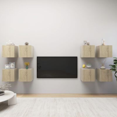 vidaXL 8 db sonoma színű falra szerelhető TV-szekrény 30,5x30x30 cm
