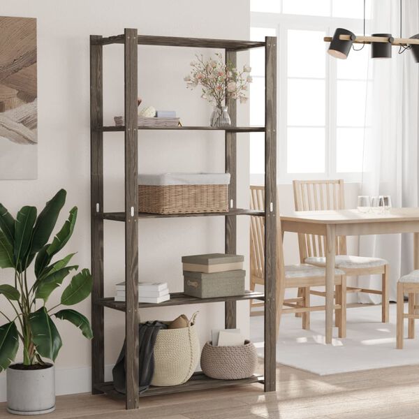 vidaXL 5 szintes sz&uuml;rke t&ouml;m&ouml;r fenyőfa t&aacute;rol&oacute;&aacute;llv&aacute;ny 80 x 38 x 170 cm