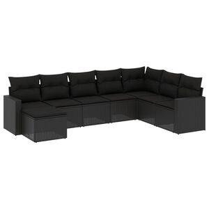 vidaXL 8 r&eacute;szes fekete polyrattan kerti &uuml;lőgarnit&uacute;ra p&aacute;rn&aacute;kkal