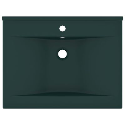 vidaXL matt sötétzöld kerámia luxus mosdókagyló csapfurattal 60x46 cm