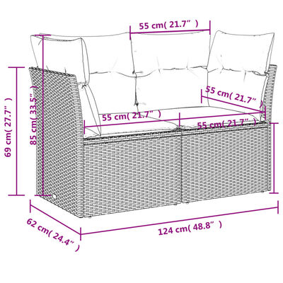 vidaXL 2 személyes szürke polyrattan kerti kanapé párnával