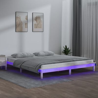 vidaXL fehér tömör fa ágykeret LED-világítással 120 x 200 cm