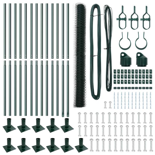 vidaXL Kerítés oszlopokkal Zöld 1.6 x 25 m PVC-bevonatos acél