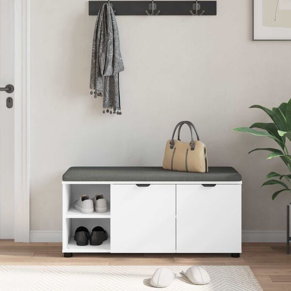 vidaXL Előt&eacute;r pad p&aacute;rn&aacute;val Feh&eacute;r 100 x 38 x 46 cm Műanyag Fa &eacute;s Sz&ouml;vet