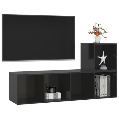 vidaXL 2 részes magasfényű fekete forgácslap TV-szekrény szett