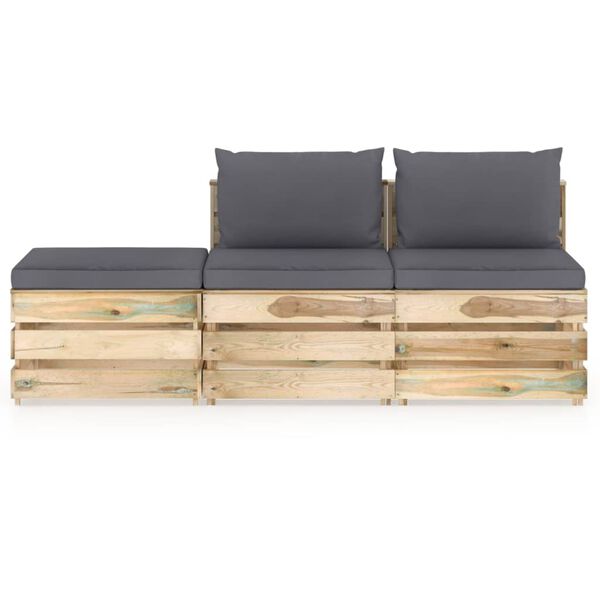 vidaXL 3 r&eacute;szes z&ouml;ld impregn&aacute;lt fa kerti t&aacute;rsalg&oacute; p&aacute;rn&aacute;kkal