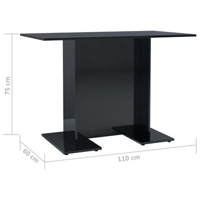 800250 vidaXL Dining Table High Gloss Black 110x60x75 cm Chipboard