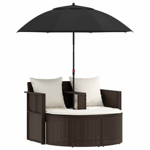 vidaXL barna polyrattan kerti &aacute;gy napernyővel