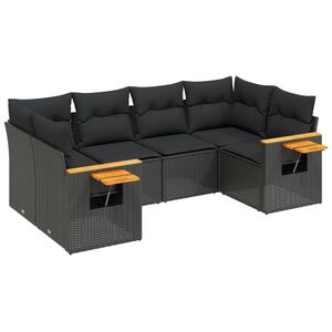 vidaXL 6 r&eacute;szes fekete polyrattan kerti &uuml;lőgarnit&uacute;ra p&aacute;rn&aacute;kkal