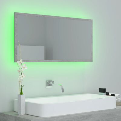 vidaXL betonszürke akril LED-es fürdőszobatükör 90x8,5x37 cm