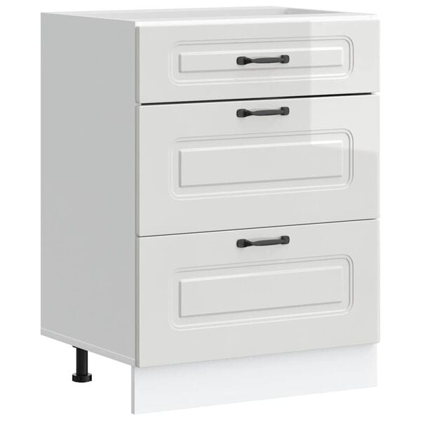 vidaXL konyhai als&oacute;szekr&eacute;ny "Kalmar" magasf&eacute;nyű feh&eacute;r, r&eacute;tegelt fa