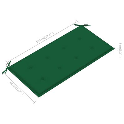 vidaXL tömör tíkfa kerti pad zöld párnával 112 cm