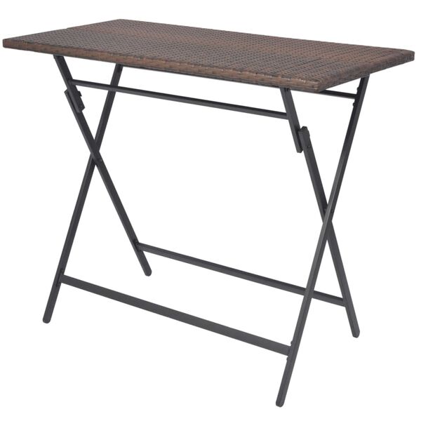 vidaXL 5-r&eacute;szes barna kerti polyrattan/ac&eacute;l &ouml;sszecsukhat&oacute; &eacute;tkezőszett