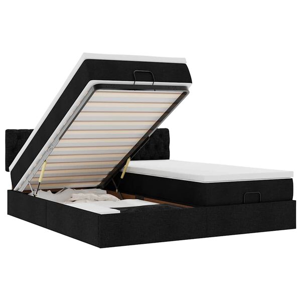 vidaXL oszm&aacute;n &aacute;gykeret matracokkal Fekete 200x200cm sz&ouml;vet