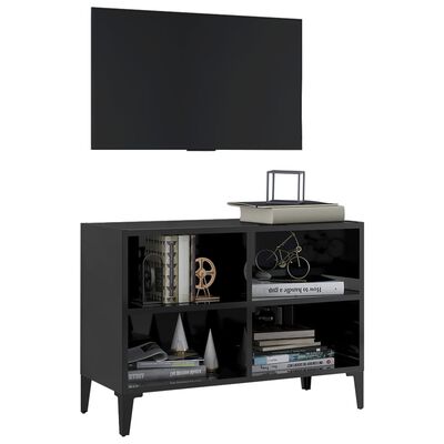 vidaXL magasfényű fekete TV-szekrény fémlábakkal 69,5 x 30 x 50 cm