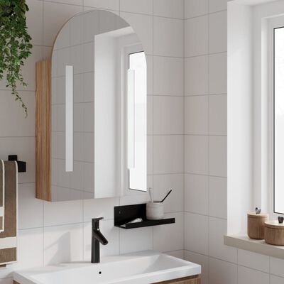 vidaXL tölgyszínű fürdőszobai ívelt tükörszekrény LED-del 42x13x70 cm