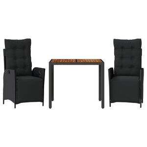 vidaXL 3 r&eacute;szes fekete polyrattan kerti &eacute;tkezőgarnit&uacute;ra p&aacute;rn&aacute;kkal