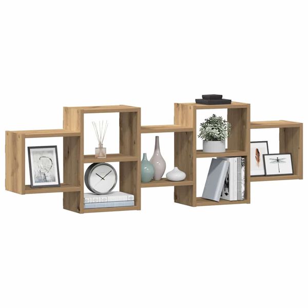 vidaXL kézműves tölgy színű szerelt fa fali polc 129 x 18 x 42 cm