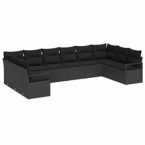 vidaXL Kerti Kanap&eacute; Szett p&aacute;rn&aacute;val t&aacute;rol&oacute;val 10 pcs Fekete polirattan