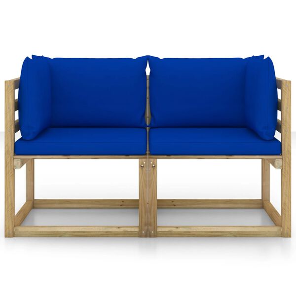 vidaXL 2 db z&ouml;ld impregn&aacute;lt fenyőfa kerti sarokkanap&eacute; p&aacute;rn&aacute;kkal