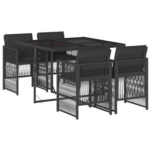 vidaXL 5 r&eacute;szes fekete polyrattan kerti &eacute;tkezőgarnit&uacute;ra p&aacute;rn&aacute;kkal