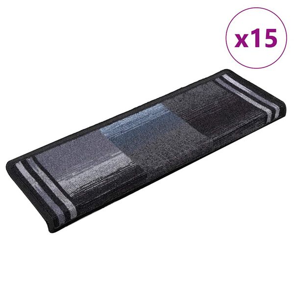 vidaXL 15 db fekete-sz&uuml;rke &ouml;ntapad&oacute; l&eacute;pcsőszőnyeg 65x21x4 cm