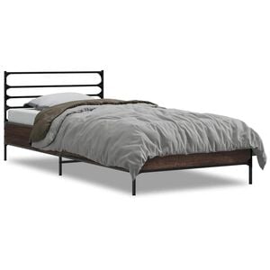 vidaXL barna t&ouml;lgysz&iacute;nű szerelt fa &eacute;s f&eacute;m &aacute;gykeret 90 x 190 cm