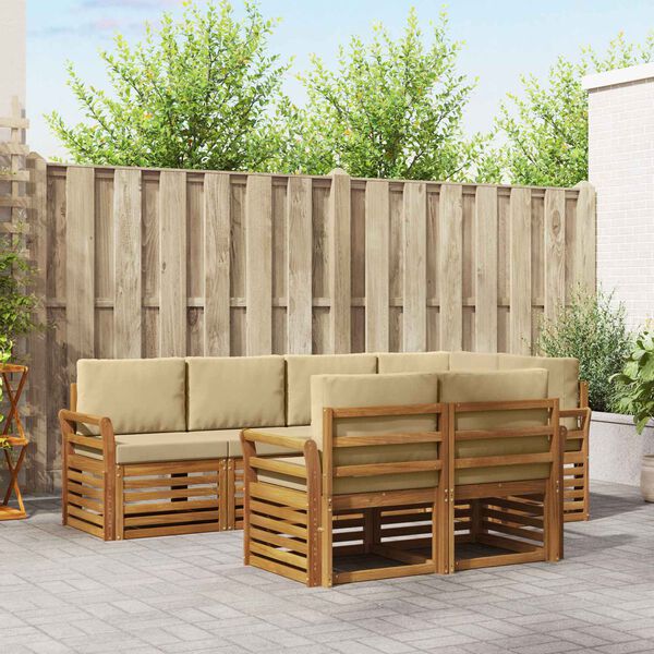 vidaXL &Uuml;lőgarnit&uacute;r&aacute;k p&aacute;rn&aacute;val 7 pcs Term&eacute;szetes &eacute;s b&eacute;zs T&ouml;m&ouml;r Ak&aacute;cfa