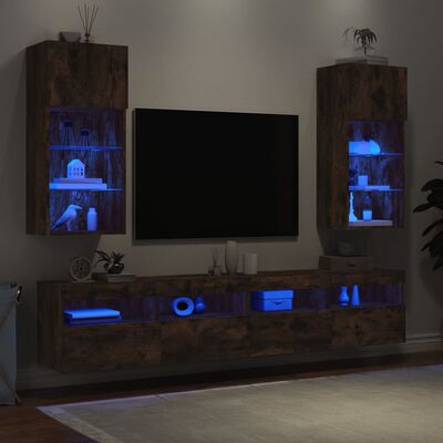 vidaXL 2 db füstös tölgy színű TV-szekrény LED-ekkel 40,5 x 30 x 90 cm