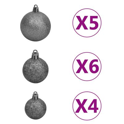 vidaXL ezüst megvilágított vékony műkarácsonyfa gömb szettel 120 cm