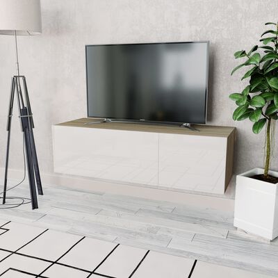 vidaXL tölgyfa/fehér magasfényű furnér TV szekrény 120 x 40 x 34 cm