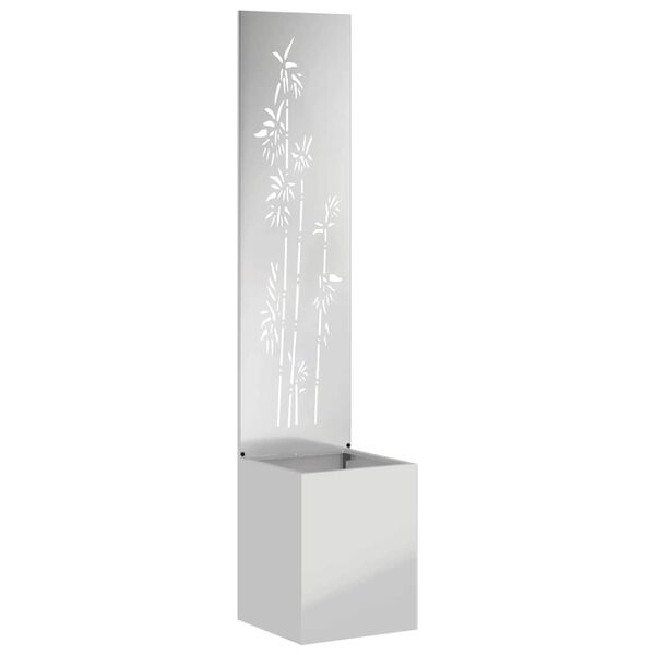 vidaXL Kerti Cserepes Növény Tartó Dekoratív Panellel Ezüst