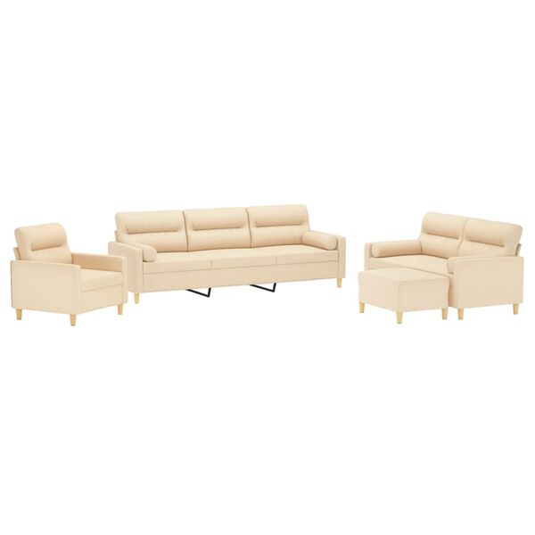 vidaXL 4 részes krémszínű szövet ülőgarnitúra díszpárnákkal/párnákkal