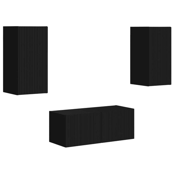 vidaXL TV szekr&eacute;ny garnit&uacute;ra Falra szerelhető 6 pcs Fekete Faanyag