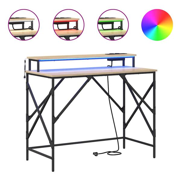 vidaXL Asztal polcokkal Sonoma t&ouml;lgy 100 x 50 x 86,5 cm Faanyag