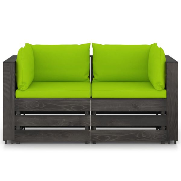 vidaXL k&eacute;tszem&eacute;lyes sz&uuml;rke impregn&aacute;lt fa kerti kanap&eacute; p&aacute;rn&aacute;kkal