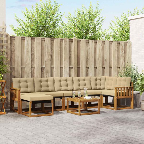 vidaXL K&uuml;lt&eacute;ri kanap&eacute; szett p&aacute;rn&aacute;val 8 pcs Term&eacute;szetes &eacute;s b&eacute;zs