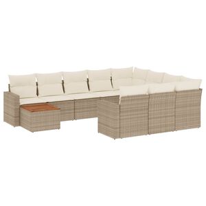 vidaXL 11 r&eacute;szes b&eacute;zs polyrattan kerti &uuml;lőgarnit&uacute;ra p&aacute;rn&aacute;kkal