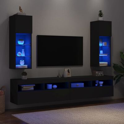 vidaXL 2 db fekete TV-szekrény LED-világítással 30,5 x 30 x 90 cm