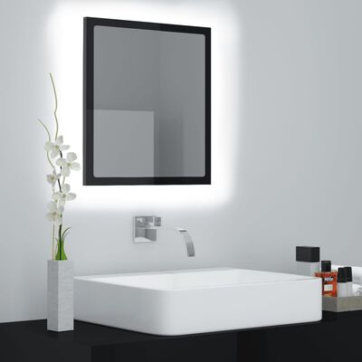 vidaXL magasfényű fekete akril LED-es fürdőszobatükör 40x8,5x37cm