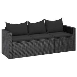 vidaXL fekete 3 szem&eacute;lyes polyrattan kerti kanap&eacute; p&aacute;rn&aacute;kkal