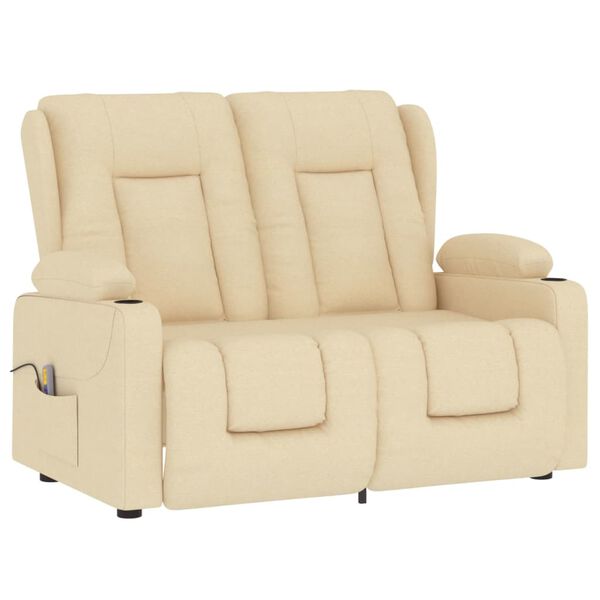 vidaXL 2 személyes krém szövet dönthető masszázsfotel pohártartóval