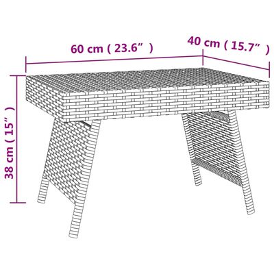 vidaXL fekete összecsukható polyrattan kisasztal 60 x 40 x 38 cm
