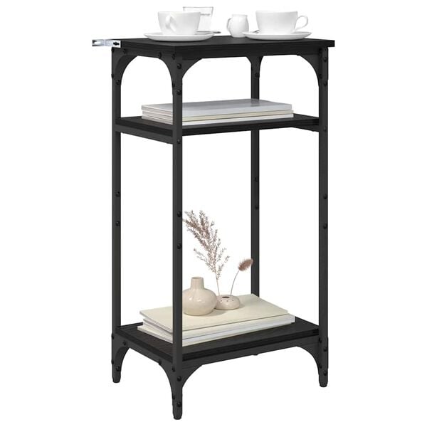 vidaXL Oldal asztal polcokkal Fekete t&ouml;lgy 40 x 30 x 75 cm Faanyag