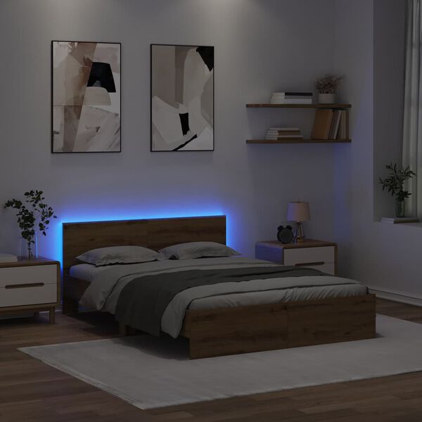 vidaXL &Aacute;gykeret LED -es l&aacute;mp&aacute;kkal Artisan t&ouml;lgy 140 x 190 cm Faanyag